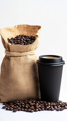 coffee beans and cup