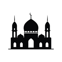 Mosque silhouette vector illustration. Islamic religious building, dome and minaret design, holy architecture element art