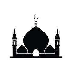 Mosque silhouette vector illustration. Islamic religious building, dome and minaret design, holy architecture element art