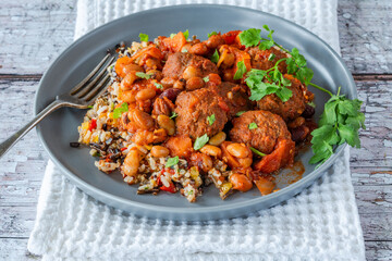 Harissa, meatball and bean stew