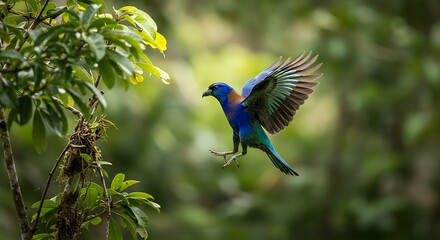 Blue Bird Flying in Forest