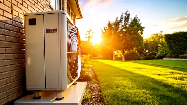 Modern Air Conditioning Unit Installed Outside a Villa for Efficient Home Heating and Cooling