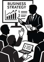 Business Strategy Presentation Silhouette – Corporate Meeting, Team Discussion, Planning Concept

