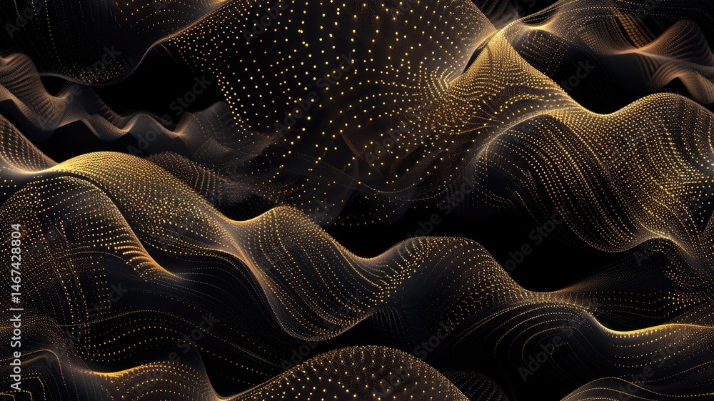 Poster abstract dots forming waves on a dark background. abstract artwork of dot waves with glowing white d