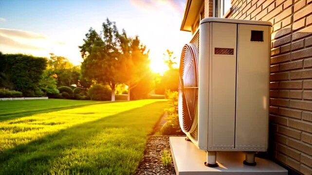 Modern Air Conditioning Unit Installed Outside a Villa for Efficient Home Heating and Cooling