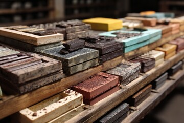 Delicious assortment of chocolate candies displayed on a wooden rack, showcasing various textures and rich flavors