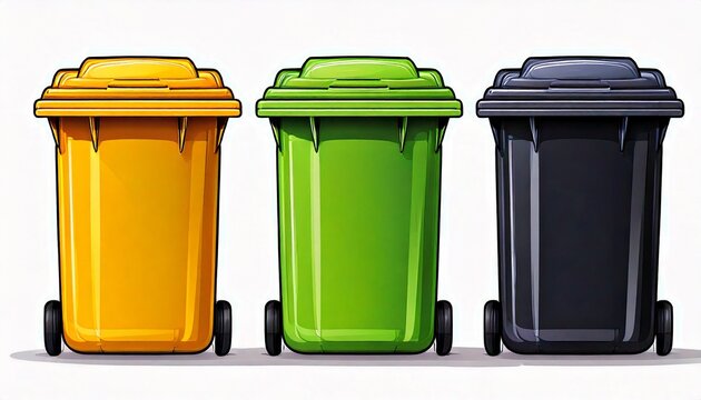 Nat&uuml;rlich! Hier ist eine neutrale, professionelle &Uuml;berschrift f&uuml;r eine Stockfotoagentur:

Farbige M&uuml;lltonnen zur Abfalltrennung &ndash; Symbolbild f&uuml;r Recycling und Umweltschutz