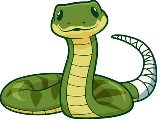 Freundliche Schlange mit bandagiertem Schwanz – ein Lächeln trotz Missgeschick.

