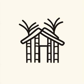 recommend clip art: Tropical hut, palm trees, beach background, vacation illustration