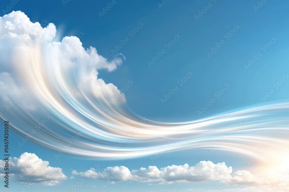 Poster abstract sky with clouds and flowing light streaks in a serene composition