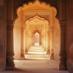 Fototapeta premium Architectural Corridor with Arches in Warm Light