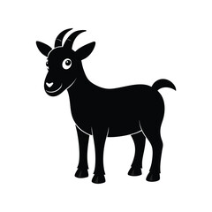 Goat silhouette vector illustration. Animal design, farm, nature, livestock, rural, wild, grazing, horned, mammal


