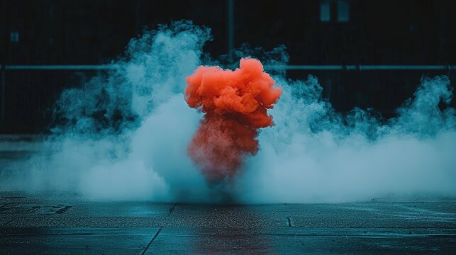 Red Smoke Cloud on Wet Ground