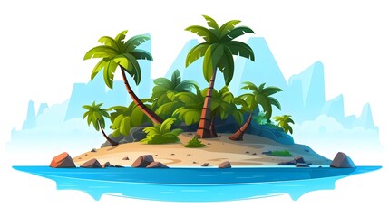 Tropical Palm Island Flat Vector Illustration for Landscape Design Projects