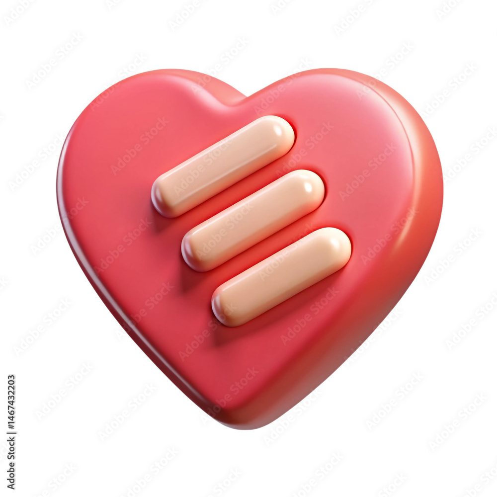 Poster 3d heart icon pink peach three lines glossy love symbol design element app icon ui element on transp