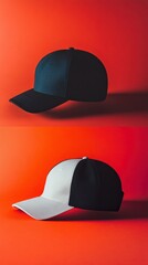 Stylish Black and White Cap on Bright Orange Background