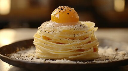 Pasta dish with egg yolk