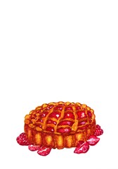 watercolor strawberry pie on white. A Thanksgiving day card. Food background