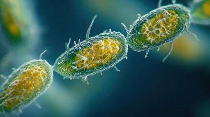 Fototapeta premium Complex cellular structures with intricate details, displaying a chain-like arrangement. 