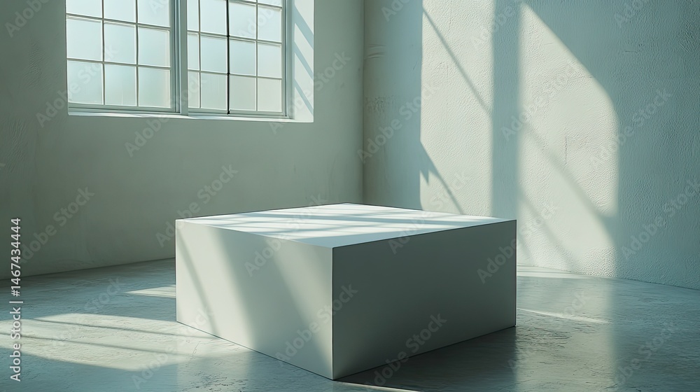 Poster white square product display podium in a studio room, perfect for showcasing products with minimal d