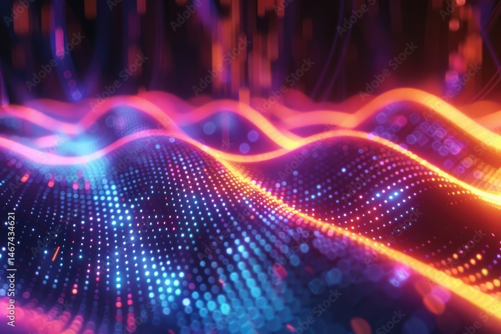Poster abstract virtual reality effect on surface of digital cyber design express scene of cyberspace style