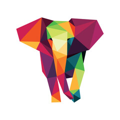 Walking Elephant in Colorful polygonal. Elephant Polygon logo Front view. Colorful abstract Icon Elephant.