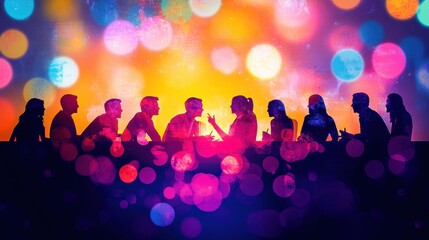 Vibrant social gathering with bokeh lights creating an evocative atmosphere for celebration meeting and festive occasions concept