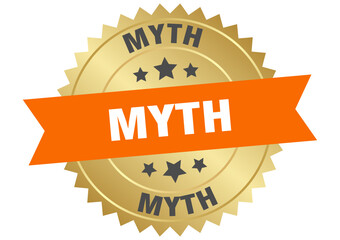 myth. myth round orange and gold label isolated on transparent background