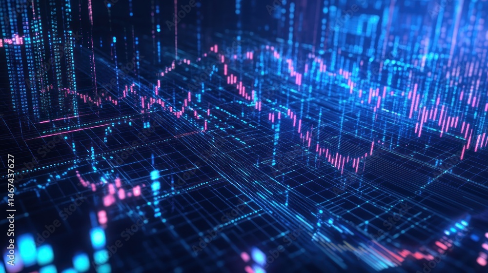 Poster abstract digital stock market data visualization with graphs