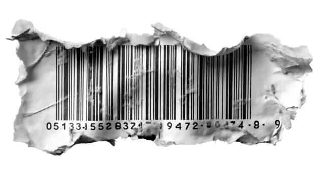 Crinkled Barcode:  A barcode, the universal symbol of commerce, is captured on crumpled paper, emphasizing the fragility of goods and the power of the digital age.