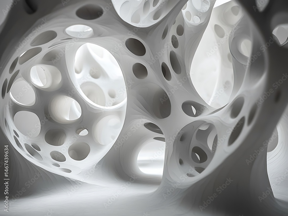 Poster monochrome porous structure with organic and flowing interconnected pattern