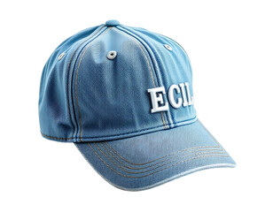 Blue Denim Baseball Cap with White Letters