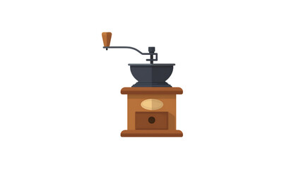 Stylized illustration of a wooden coffee grinder with a vintage aesthetic on a transparent background.