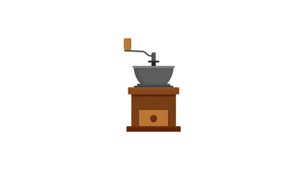 Stylish flat vector illustration of a vintage wooden manual coffee grinder with handle