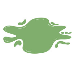 Fluid splatter with glossy surface and droplets scattered around. Smooth abstract curved liquid blob shape. Modern design element for creative backgrounds or decorative purposes