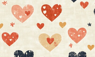 Fototapeta premium Colorful hearts pattern, Valentine's Day, textile design, romantic background, for cards
