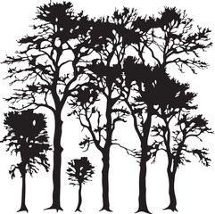 Silhouette Forest Trees Black and White Nature Landscape Art Illustration