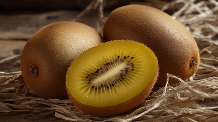 Captivating still life composition of gold kiwifruit variety with textured backdrop