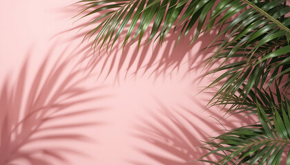 Palm Leaf and Shadow on Pink Wall