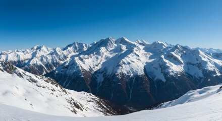 Naklejka premium Majestic Winter Mountain Panorama Snow-Capped Peaks and Crystal Clear Skies