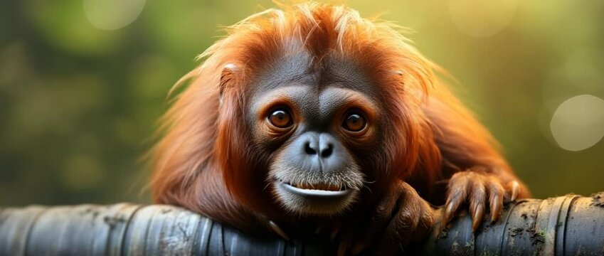 A curious monkey perched on a branch, showcasing its vibrant fur and expressive face.