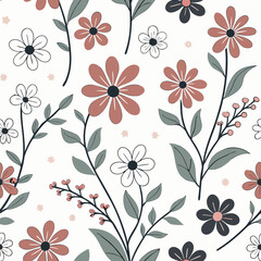 Seamless pattern design created from various types of flowers