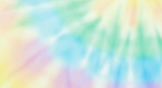 Fototapeta AI image of a soft, blurred tie-dye background featuring pastel swirls of yellow, pink, blue, and green colors.