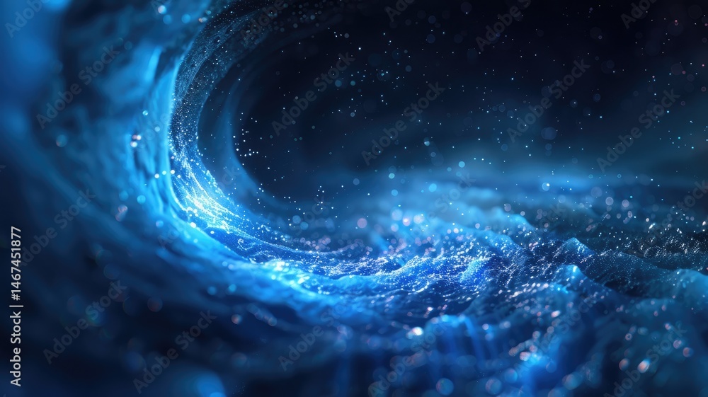 Aufkleber abstract wonderful picture of micro light sparkling particles scattered across blue flowing wave wit