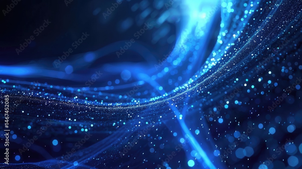 Poster abstract picture micro light sparkling particle represent data flow vivid flowing wave with high tec