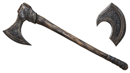 Ornate Viking Axe with Intricate Carvings High Resolution Image of a Detailed Ancient Weapon