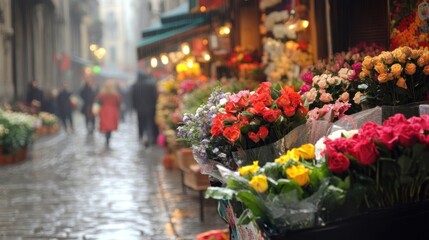 Rainy Day at the Flower Market: A Burst of Color Amidst the City's Grey