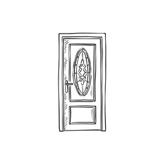 A classic front door with stained glass window.