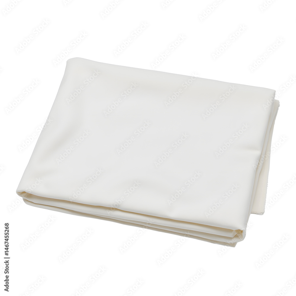 Poster soft, creamy white fabric neatly folded, showcasing its smooth texture and subtle drape. a minimalis