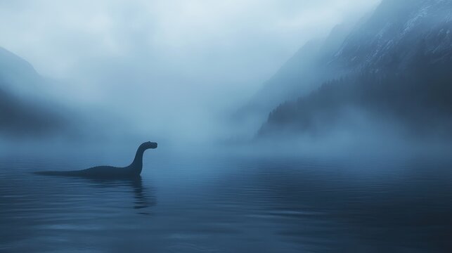 Nessie's Misty Morning: A Cryptid in Loch Ness